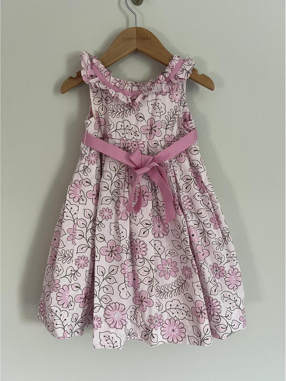 Vintage Y2K Maggie & Zoe Pink Floral Ruffle Collar Dress w/ Sash, 2T 100% Cotton